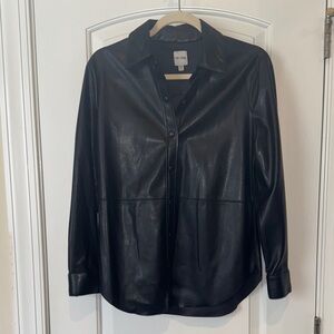 NIC+ZOE Black Leather Shirt Jacket